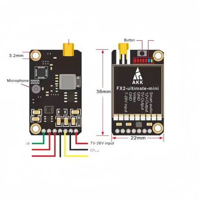 AKK अल्ट्रा लॉन्ग रेंज FPV VTX 1.2W FX2 अल्टीमेट मिनी 5.8GHz 37CH वायरलेस वीडियो ट्रांसमीटर